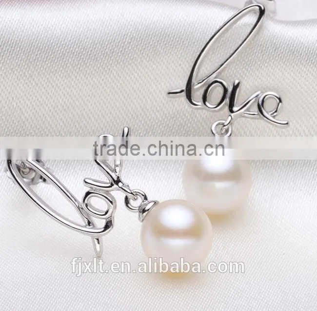7.5-8mm platinum plated silver love pearl earrings