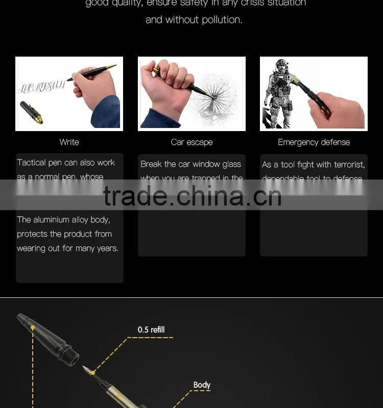 New style 0.5mm Refill Tactical Pen Aviation Aluminum Anti-skid for Self Defense writing and car escape device