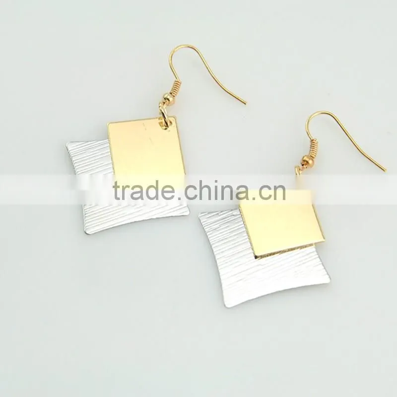 Rhombus design stainless steel metal earrings gold and silver charm hoop earring