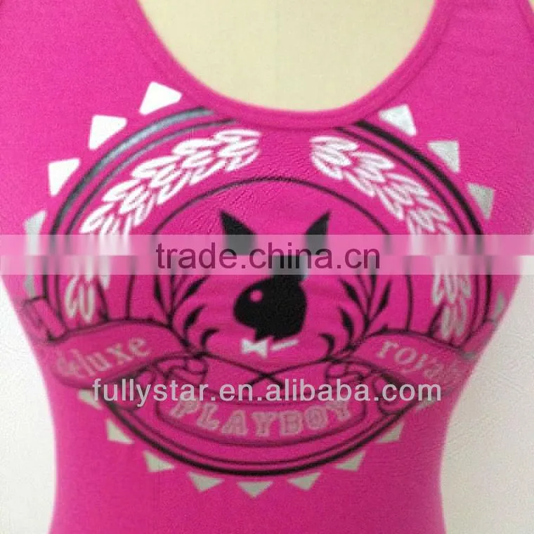 sleeveless bunny print red lady t-shirt