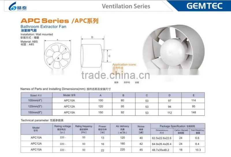 4 inch Espania/Spain Axial flow Mini Bathroom Electric Exhaust/extractor fan.