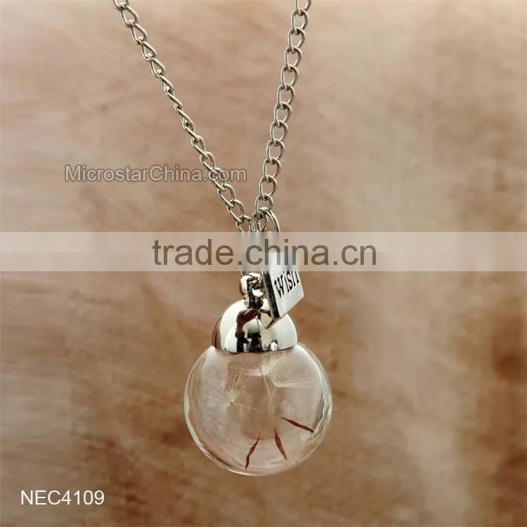 Wish Hot Sale Glass Ball Pendant Necklace Dandelion Necklace