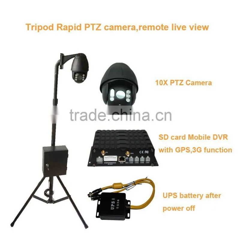 Tripod rapid PTZ equipment include 10x PTZ,GPS/3G SD card MDVR and UPS battery , PTZM804