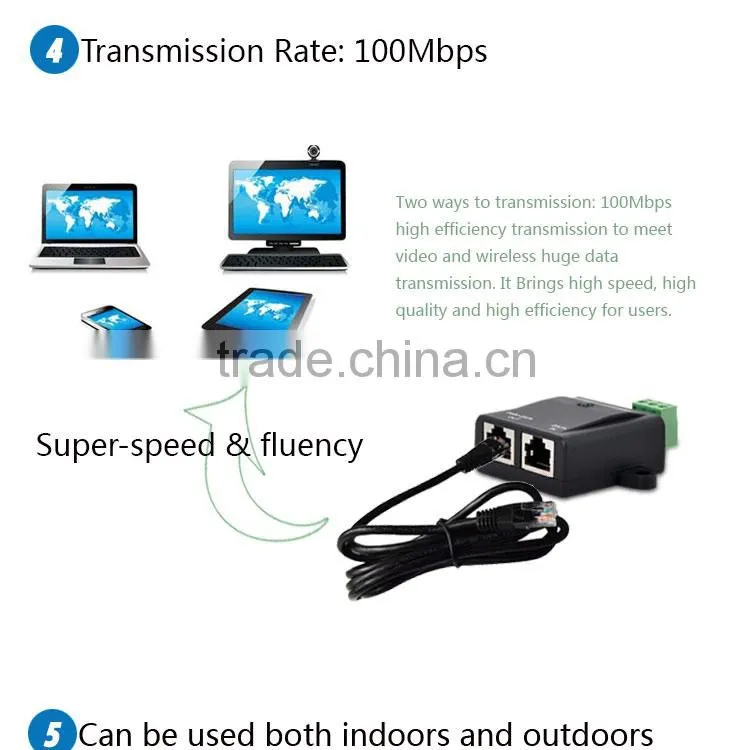 Factory Price 10/100M 2 Port 802.3af DC12-18v output POE injector
