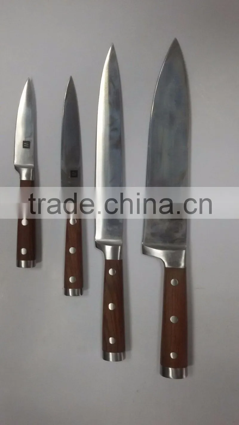 Colour wooden handle 5 piece set containing chopper frozen meat knife
