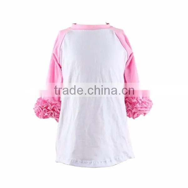 Kaiyo wholesale Infant/toddler 100% Cotton long ruffle raglan baby t shirts,baby girls top design