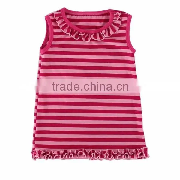 2016 wholesale strip cotton ruffle baby vest children clothing overseas oem service girls top design