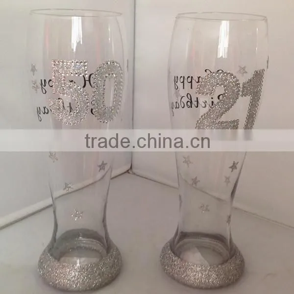 2014 new developed beer glass with decorative silver powder