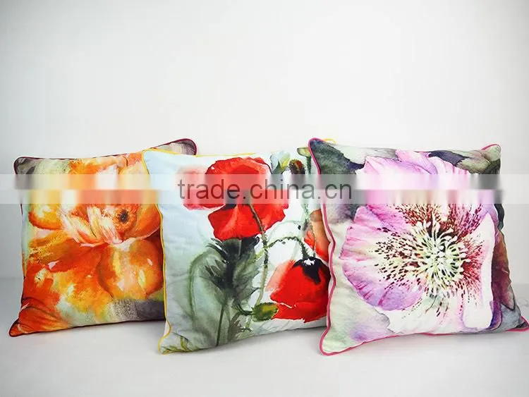 Throw decorative pillows home textile flower printed pillowcase velvet pillow covers with piping