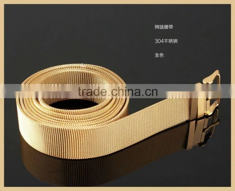 2014 young lady fashion gold stainless steel mesh waist belt
