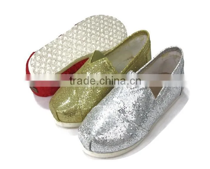 beautiful latest ladies golden casual shoes with paillette shining upper