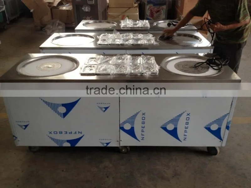 double pans roll ice cream machine with topping