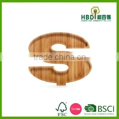 Hot new products for 2016 Letter bamboo snack tray wholesale