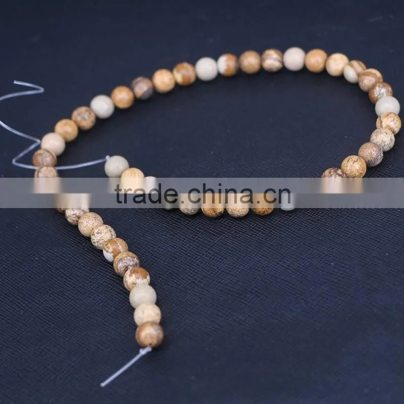 Brown Round Picture Jasper Beads Natural Stone Beads 8mm Strand 15"/Diy For Jewelry Making