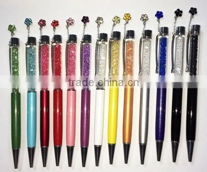 Promotional crystal pen with crystal flower shape pendant promtional gift