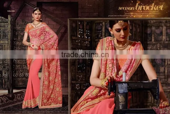 Blue Georgette On Net Designer Lehenga Saree
