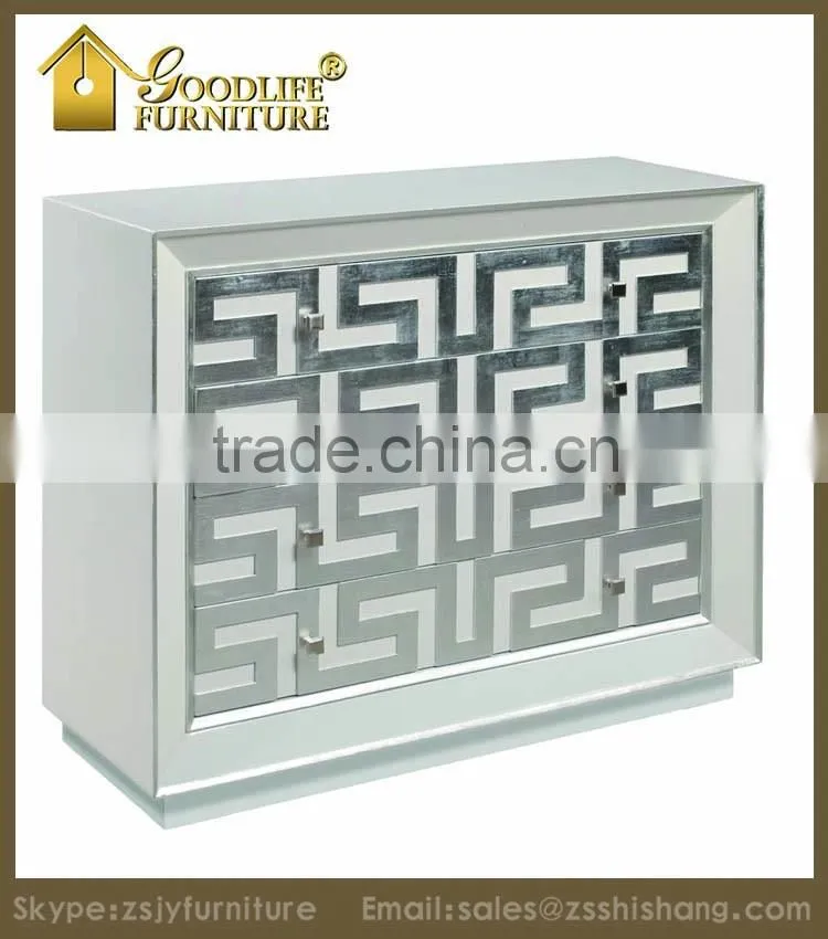 Modern Style White Finish Cabinet and Chest with Iron Decoration