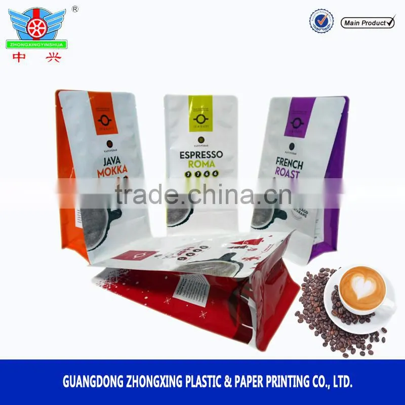hot sell Coffee Packaging Square Flat Bottom plastic Side Gusset Box Bag