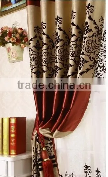 2015 hot sale flocking designed window; made up curatin in hotel or home