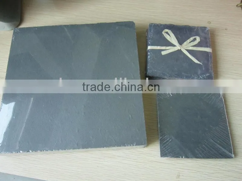 JiuJiang quarry round black natural slate stone coaster