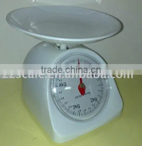 Mechanical kitchen scale with round tray