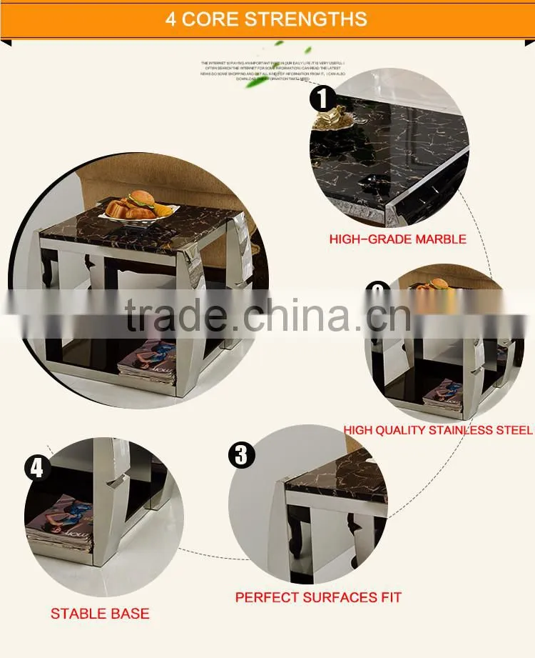 D331 Hot Sale Cheap Marble Top Stainless Steel Side Table