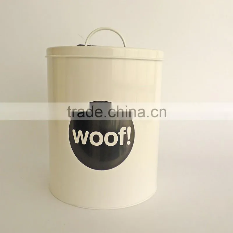 Metal Cat Dog Pet Dry Food Storage Container Tin with Scoop, Cream