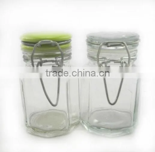 mini polygon glass spice jar with clamp lid