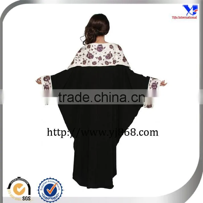Flower print black color butterfly style 2017 new design abaya