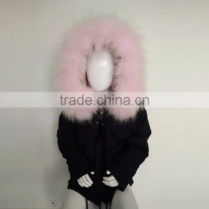 Myfur Cute Girls Pink Raccoon Fur Hooded Fox Fur Lining Cotton Waterproof Parka Jackets for Kids