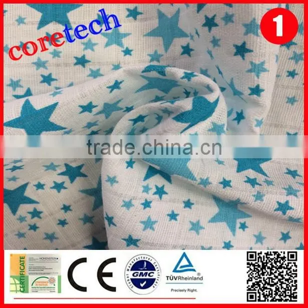Anti-bacterial washed cotton printed muslin baby fabric factory
