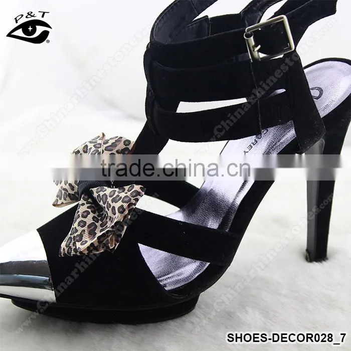 Leopard grain bowknot clip for shoes satin fabric bow tie ornament for dress bags clothing