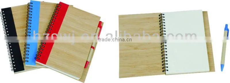 Wooden cover spiral notebook 70grams 70sheets 9*14cm with elasticity with recycle paper pen