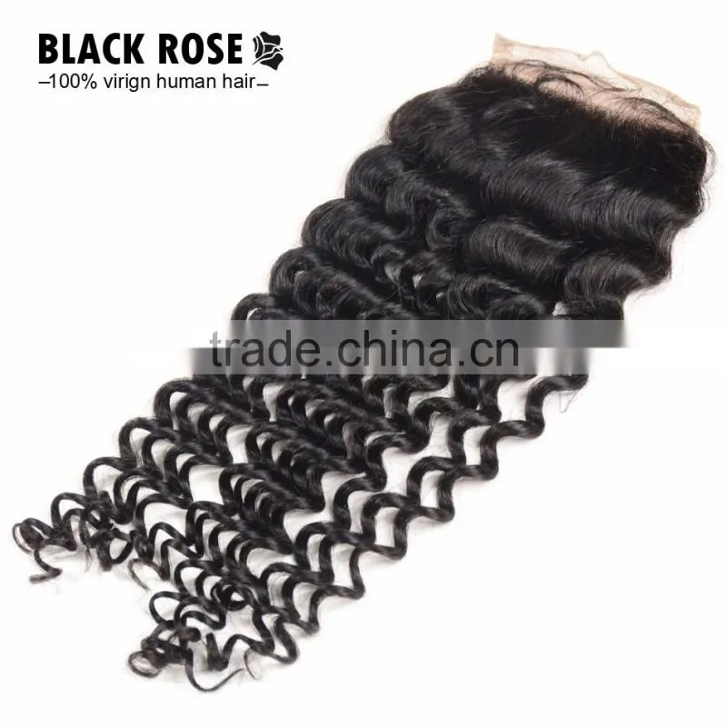 7a top grade best quality brazilian human hair lace closure, natural color 4*4 kinky curly top hair closure piece