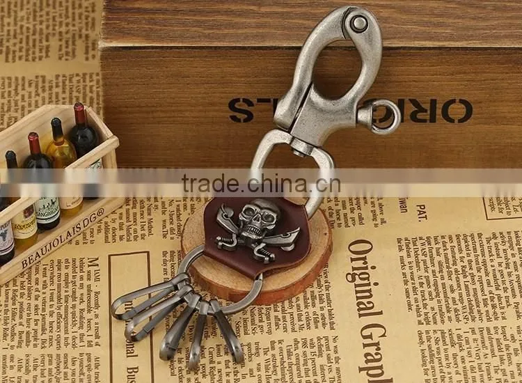 Cool Punk PU Leather Vintage Skull Keychain Key Ring Chain Keyfob Keyring