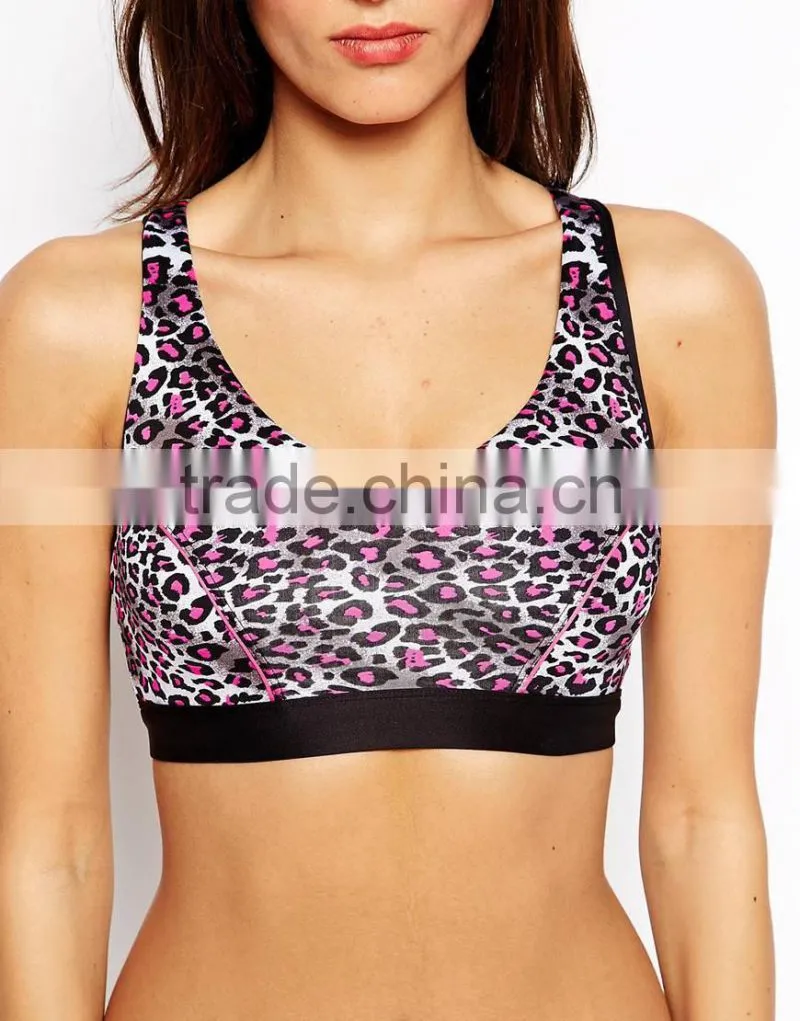 Custom Women Leopard Racer Back Sports Bra,Sexy Leopard Printed Sports Bodybuilding Bra For Ladies