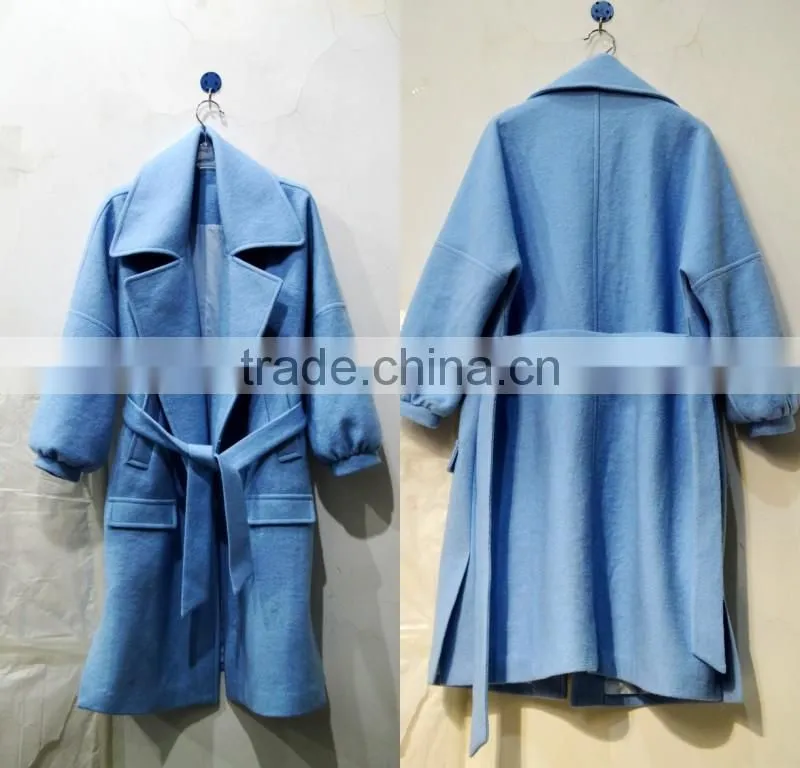 Woollen coat Supper start lovely style blue woollen coat factory price