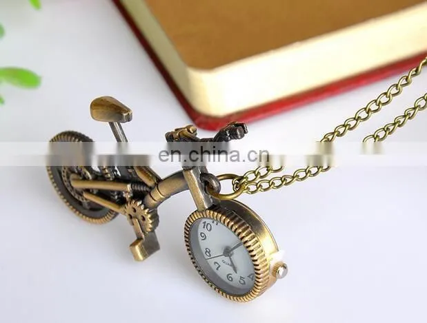 New Retro Mini Bronze Bike Bicycle Design Keychain Quartz Pocketed Fob Watch Pendant Necklace Fashion Sweater Key Chain Gifts