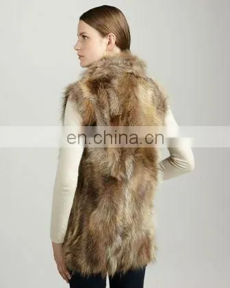 2015 women fashion Long Raccoon Dog Fur Vest, Natural