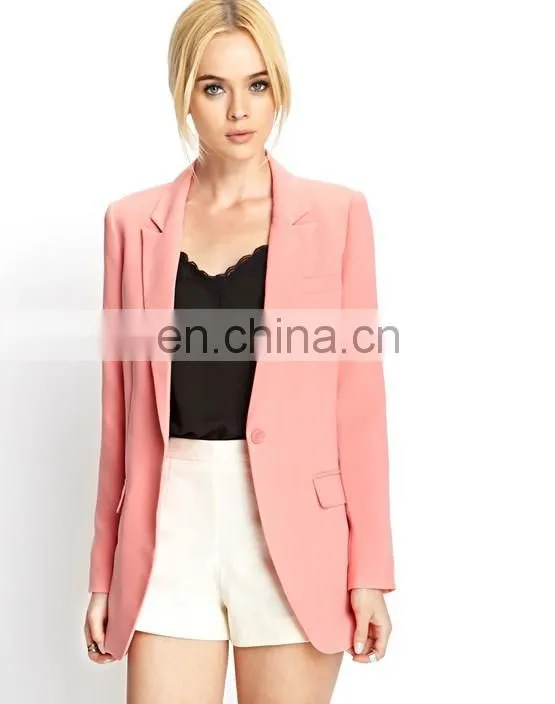Wholesale China supplier slim one button ladies coat long sleeve blazer