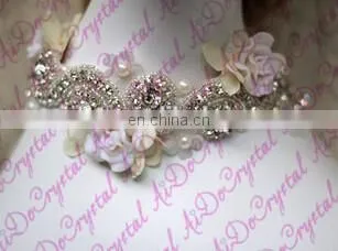 Aidocrystal Lace Bridal Headband,Wedding party Hair Accessories,Ribbon Headband bride necklace