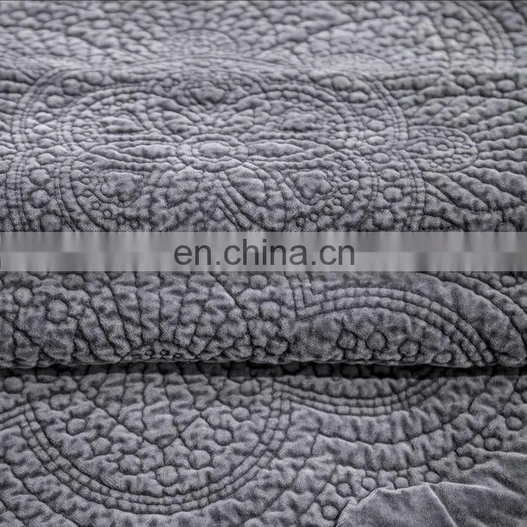 Comfortable gray color 100%cotton velvet embossed quilt Bedspread /bedding sheets set 3d