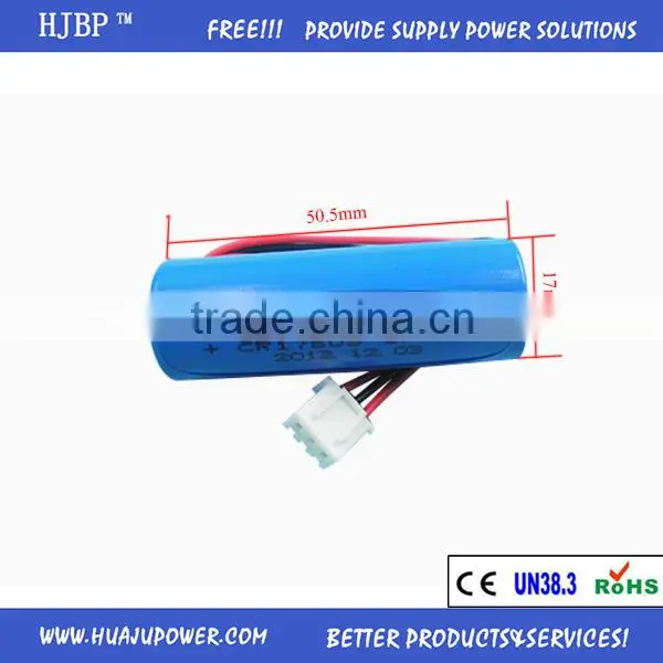 HJBP china factory wholesales non-rechargeable LIMNO2 3V CR17505 primary lithium battery with high power