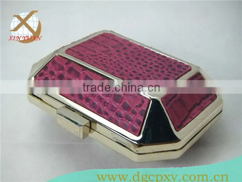 snake leathe octagon metal minaudiere clutch box with chian handle