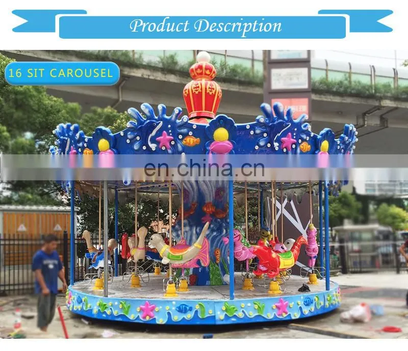 Amusement Park 16 Seats Ocean Carousel Horses Ride For Sale