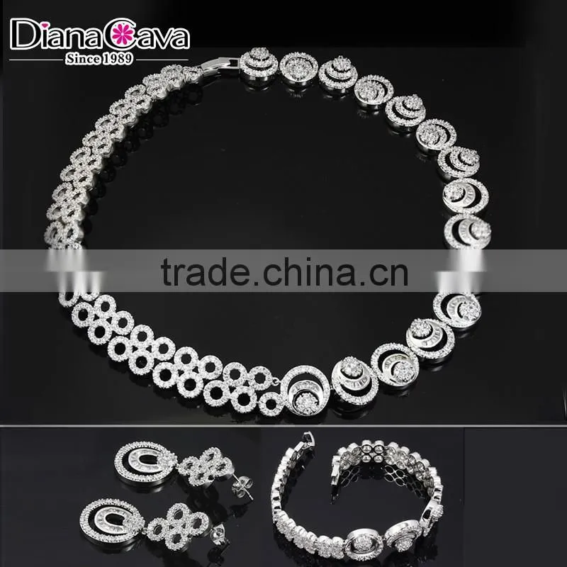 Round Top AAA Quality Cubic Zirconia Dubai White Gold Luxury Bridal Jewelry Set