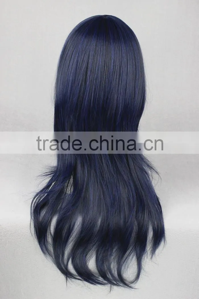 High Quality 65cm Medium Long Curly Prince of Tennis Wig Kisarazu Ryou Blue&Black Synthetic Anime Wig Cosplay Hair Wigs