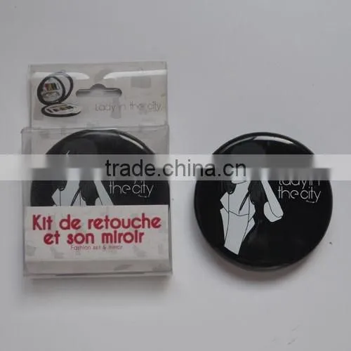 Fancy pocket mirror round, plastic compact mirror with brush