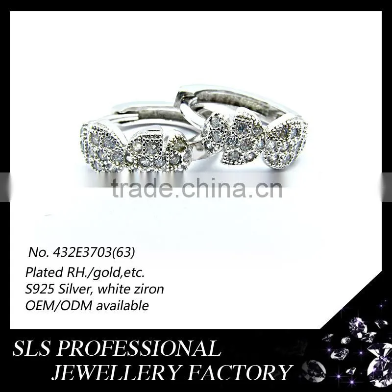 2015 Fashion double love fish kiss christmas sterling 925 silver rhodium plated huggie earrings for women