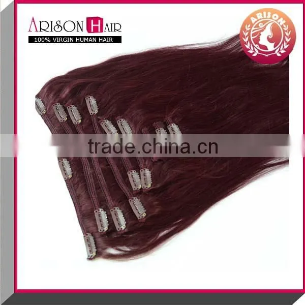 2014 new arrival color hair goods 99#clip in hair extension